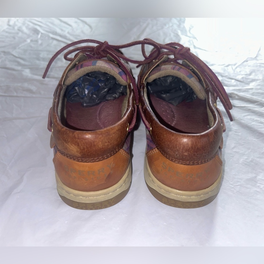 Sperry Top-Sider Brown/Pink Plaid Bluefish Leather Boat Shoe Womens Size 8 M - Picture 7 of 8